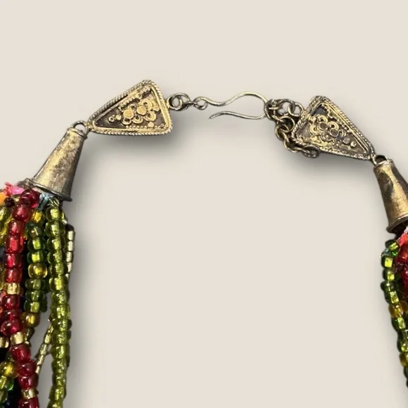 Multi Strand Multi Colored Vintage Beaded Sterling Necklace - Picture 6 of 6